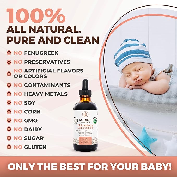 Milk Aplenty Lactation Supplement: Boost Your Milk Supply Naturally! Certified Organic Breastfeeding Supplement to Increase Breast Milk Supply. Fenugreek Free All Natural Non-GMO Vegan (3 Oz)