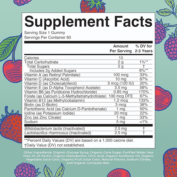 MaryRuth Organics Toddler Multivitamin Gummies + Postbiotics | USDA Organic | Vitamins for Kids Ages 2+ | Immune Support | Vitamin C | Vitamin D3 | Vitamin A | Zinc | Vegan | Non-GMO | 60 Servings