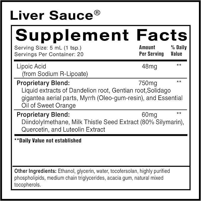 Quicksilver Scientific Liver Sauce - Liposomal Liver Detox with DIM Quercetin Lipoic Acid Milk Thistle and Dandelion Root Supplement - Supports Bile &amp Toxin Momentum (100 ml / 3.38 oz)