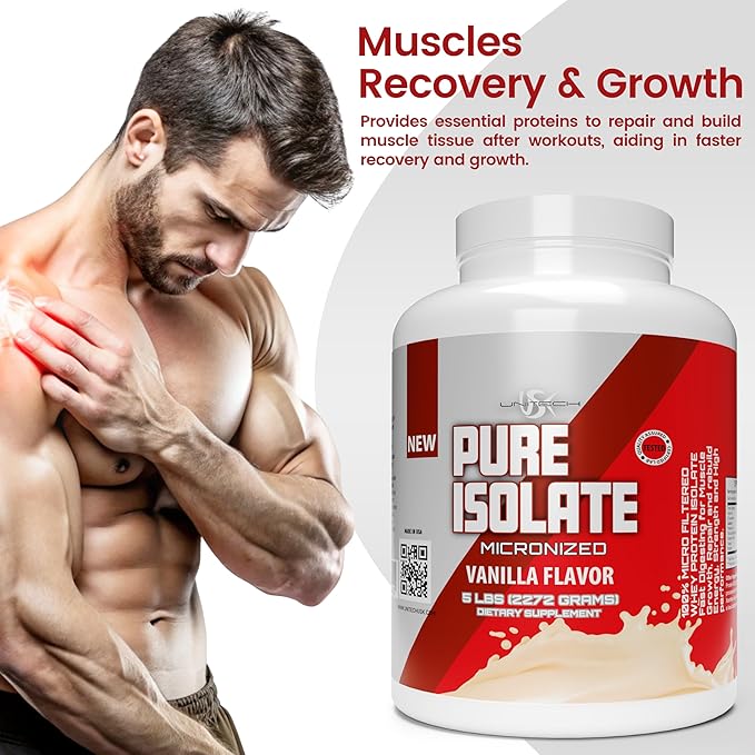 Unitech USK Pure Isolate Protein Powder | Supports Muscle Recovery &amp Growth | Low Carb &amp Fat | Rich in Essential Amino Acids | Easy to Mix | Vanilla Flavor 80oz