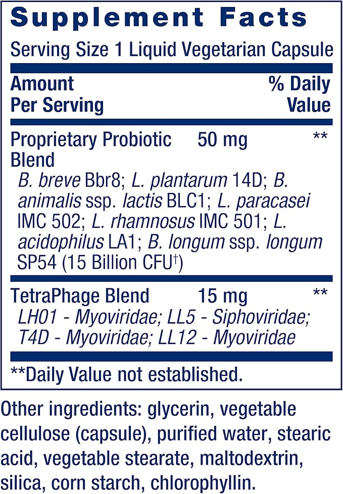 Life Extension FLORASSIST GI with Phage Technology Digestive Health probiotic Support Nutrient Absorption 7 probiotic strains bacteriophage Blend 90 Liquid Vegetarian Capsules