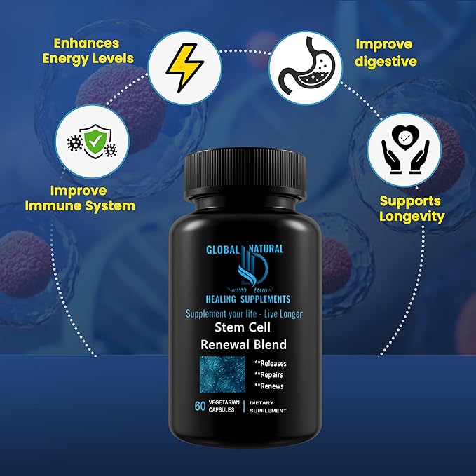 Stem Cell Supplements. Renewal Blend - Promotes Healthy Aging Through Cellular Renewal. Resveratrol L-Carnosine Polygonum Multiflorum Extract Beta 1.3/1.6 Glucan. Non-GMO Gluten Free.