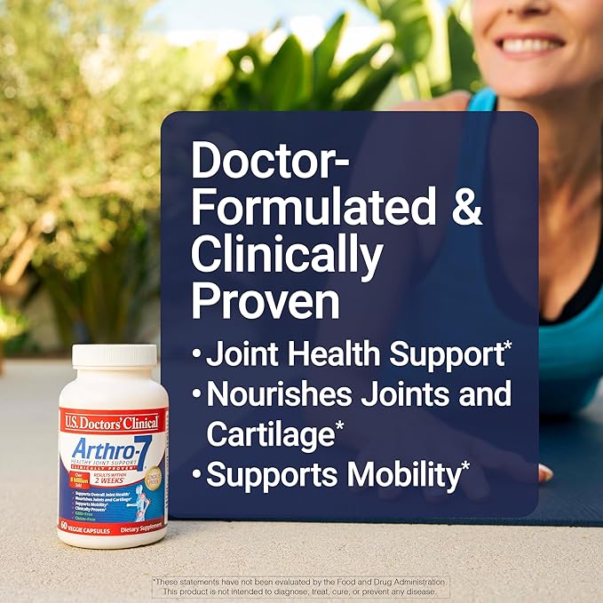 U.S. Doctors’ Clinical Arthro-7 - Clinically Proven Joint Support Complex with Turmeric MSM Collagen Bromelain for Flexibility Mobility and Strong Cartilage - 60 Capsules - 15/30-Day Supply
