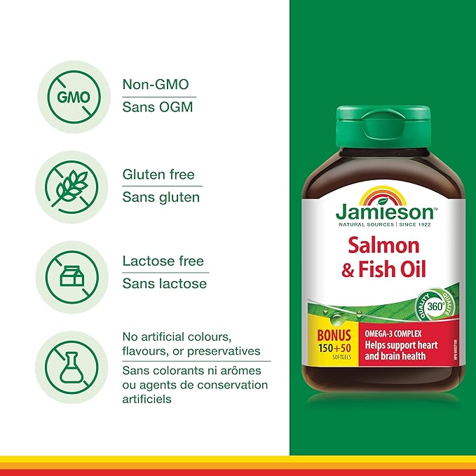 Jamieson Salmon &amp Fish Oils Omega-3 Complex 200ct Bottle 1000 mg
