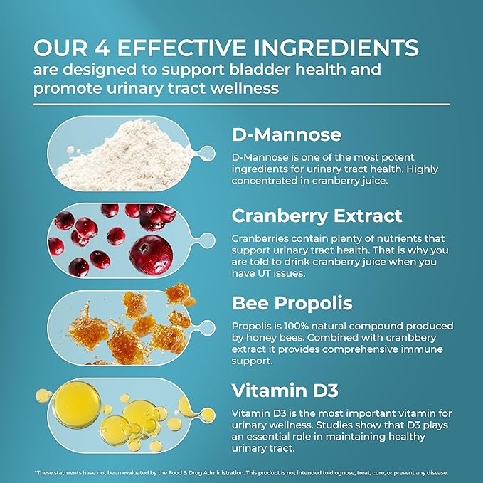 PUREHEALTH RESEARCH UT Fix - Urinary Tract Health Formula - Urinary Tract Support for Women &amp Men - Cranberry Supplement with D Mannose 1000mg Vitamin D3 &amp Bee Propolis - 60 Capsules