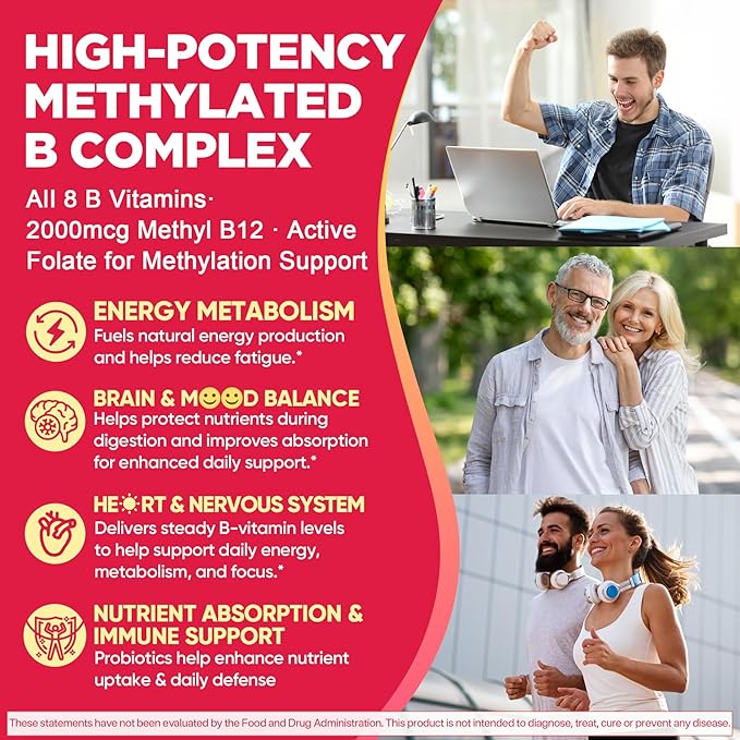 Methylated Vitamin B Complex Gummies for Women &amp Men High Dose 2000 mcg Methyl B12 Liposomal Super All B Vitamins Methylfolate B1 B2 B3 B5 B6 B7 Vitamin C Choline for Energy Focus 60Co