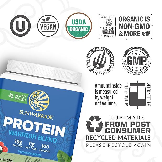Sunwarrior Unflavored Creatine Powder &amp Organic Plant Based Protein Powder Set | Bundle &amp Save | Creatine Monohydrate Plus Vegan Organic Protein Supplements (60 Servings 15 Servings)