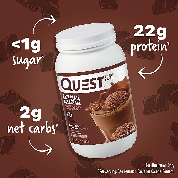 Quest Chocolate Milkshake Protein Powder Bundle 22g Protein 2g Net Carbs 1g Sugar Low Carb Gluten Free 3 Pound and 1.6 Pound
