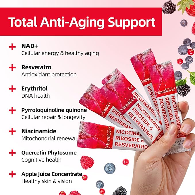 NAD+ Liquid Supplement Packets 30pcsPremium Nicotinamide Riboside &amp Resveratrol Boosts Cellular Energy &amp Healthy Aging