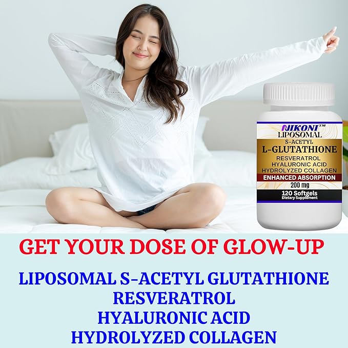 Nikoni Liposomal S-Acetyl L-Glutathione Resveratrol Hyaluronic Acid &amp Collagen 500 mg-120 Softgels