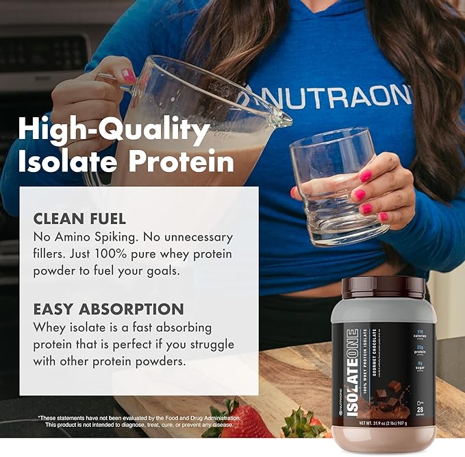 NutraOne IsolateOne Whey Protein Isolate Powder 100% Pure Whey Isolate Powder (Vanilla Ice Cream - 2 lbs.)