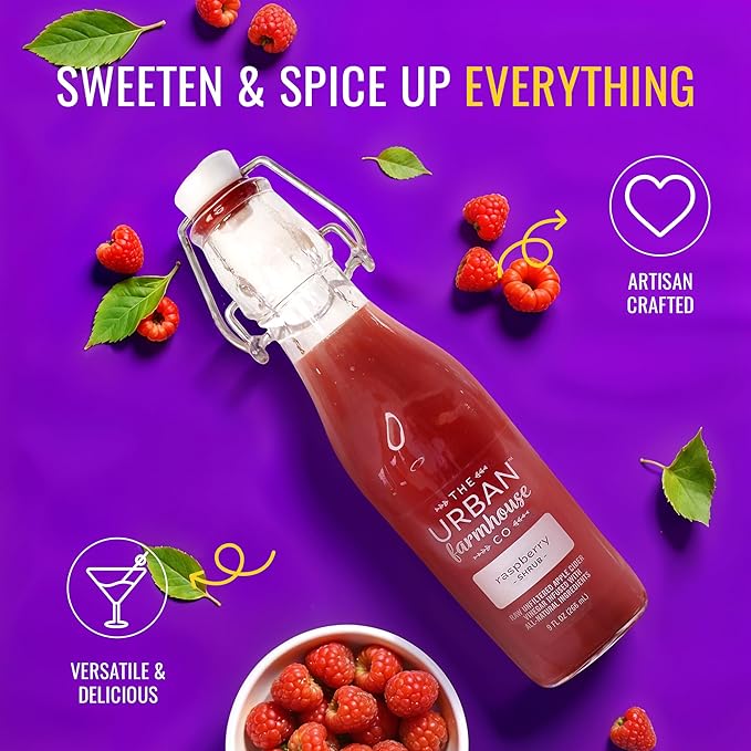 The Urban Farmhouse Co Organic Vinegar Shrub – Raspberry 9 oz Bottle – Small Batch Drinking Vinegar with Apple Cider Vinegar &amp Whole Berries – Cocktail Mixer Gut Health Tonic No Sugar Added