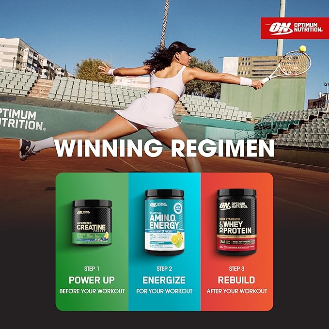 Optimum Nutrition Amino Energy Powder Plus Focus with BCAA Electrolytes and Caffeine Tropical Lemonade 30 Servings (Packaging May Vary)