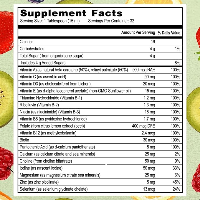 Go Healthy Liquid Vitamins for Women Men Teens | Vegan Vitamin &amp Mineral | High Absorption | Premium Liquid Multivitamin | Immune Support | Raspberry - 32 Servings