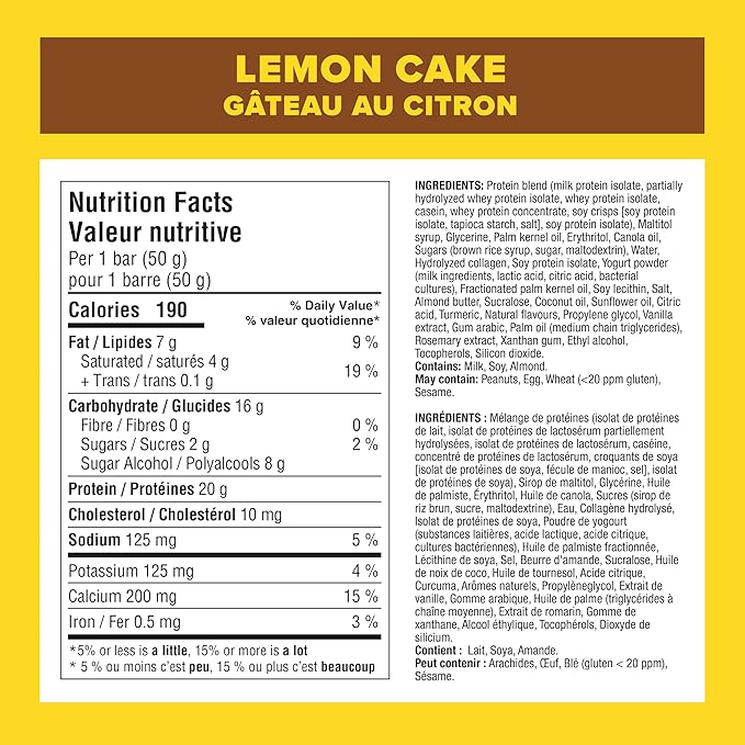 Pure Protein Bars Non-Gmo Lemon Cake Flavor Value Pack 50g 6 count Box Imported from Canada)