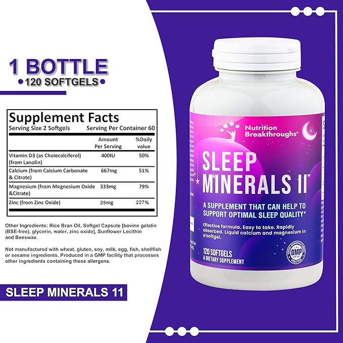 Nutrition Breakthroughs Sleep Minerals II - Sleep Supplement Magnesium Sleep Aids for Adults &amp Good for All Ages Sleep Well Without Melatonin with Calcium Vitamin D &amp Zinc 120 Softgels