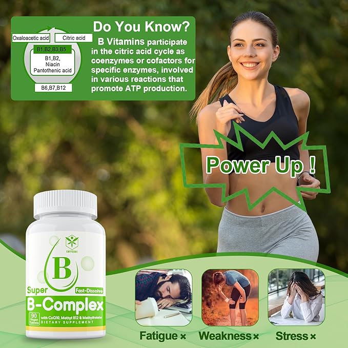 Sugar Free Vitamin B Complex with Methyl B12 MethylFolate B6 B1 B2 B3 Fast Dissolve Highly Bioavailable Methylated B Complex Supplement for Energy Levels Neural System Vegan180 Tablets