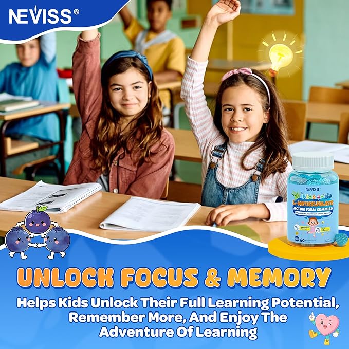 L Methylfolate 1000mcg for Kids Teens Gummies + Methyl B6 B12 Active 5-Mthf Methyl Folate MTHFR Supplement w/ Choline Omega-3 Magnesium Zinc for Focus Cognition Mood Energy Sugar Free Vean 120Cts