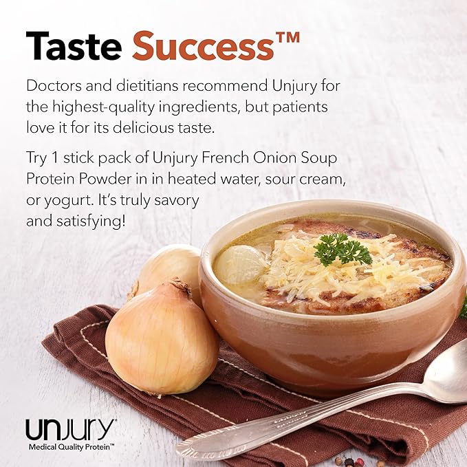 Unjury Whey Protein Powder Individual Stick Packs | French Onion | 10.5g 100% Whey Isolate Protein Powder | Low Carb and Lactose Free | Gluten Free | Certified Kosher | 20 Servings