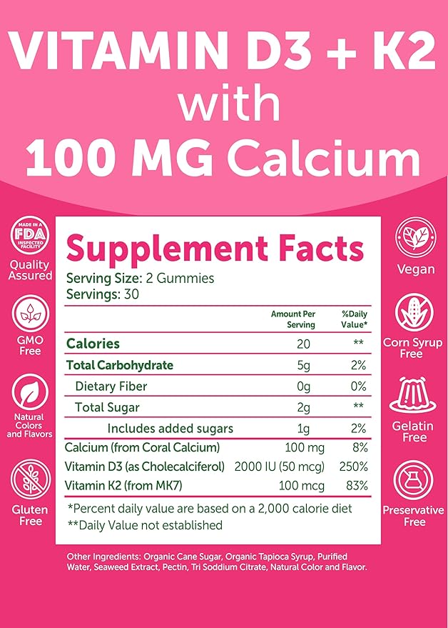 Lunakai USA Made D3+K2 with Calcium &amp Magnesium Glycinate + L-Theanine Gummies Bundle – 60 Non-GMO Gummies Each