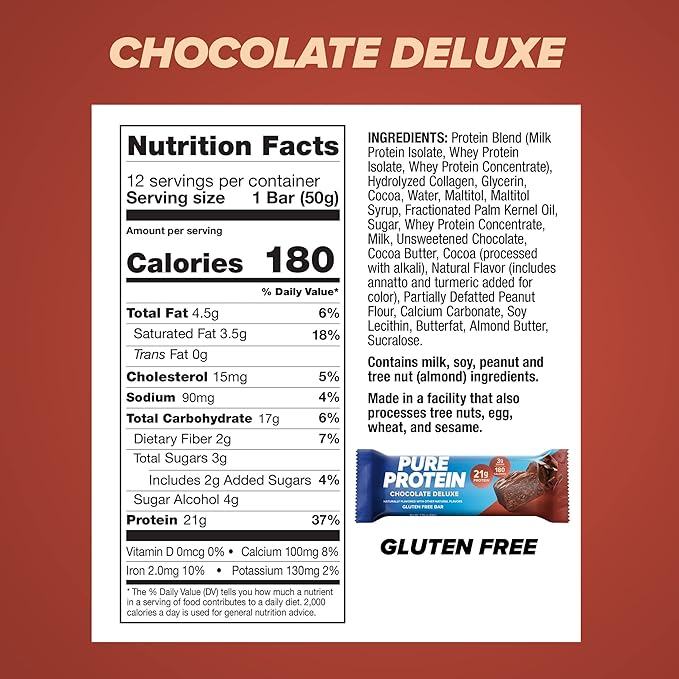 Pure Protein Powder Whey High Protein Low Sugar Gluten Free Vanilla Cream 1.75 lbs &amp Bars High Protein Nutritious Snacks to Support Energy Low Sugar Gluten Free
