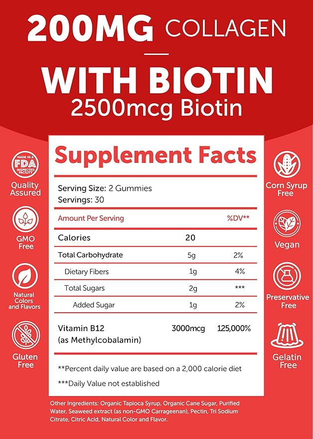 Lunakai Collagen Biotin and Vitamin B12 Bundle - Anti Aging Supplements for Men &amp Women with VIT C for Hair Skin and Nails Growth Methylcobalamin 3000mcg Organic Gummy - Non-GMO Vegan Supplemen