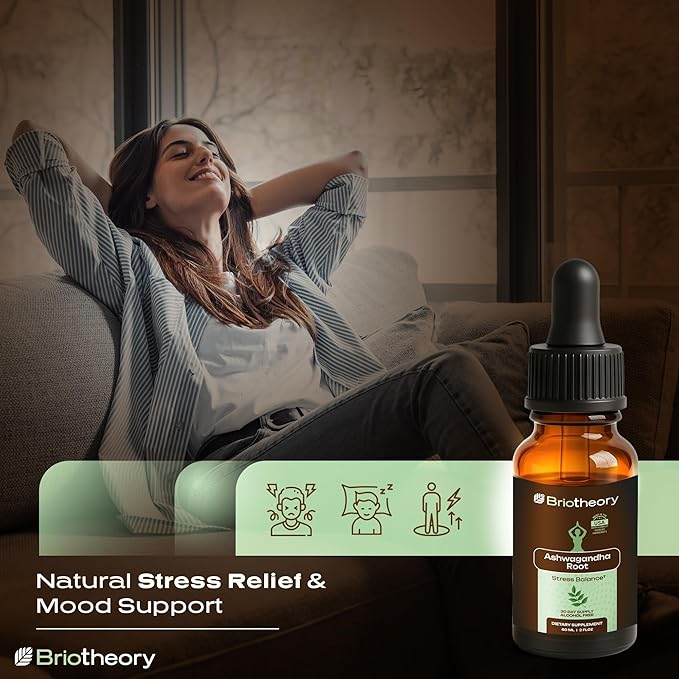 Ashwagandha Root Extract Tincture Liquid Drops – Herbal Supplement for Stress &amp Sleep Support Alcohol-Free Vegan Non-GMO – 60 ml (30 Days Supply) Made in USA.