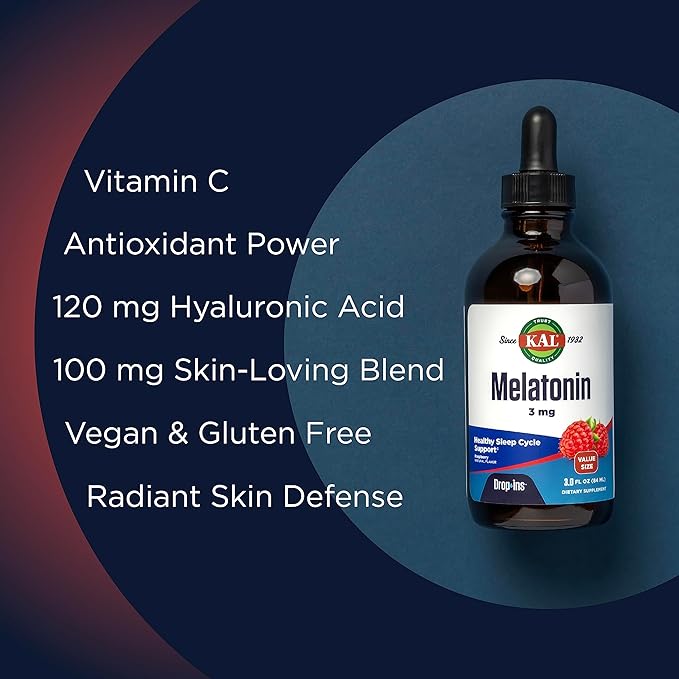 KAL Melatonin 3mg DropIns Fast Acting Sleep Aid Melatonin Drops for Calming Relaxation and Healthy Sleep Cycle Support Natural Raspberry Flavor 60 Day Guarantee Approx. 88 Servings 3 fl oz