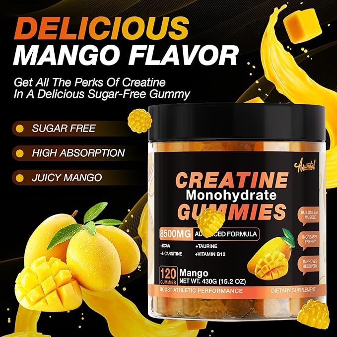 Creatine Monohydrate Gummies 8500 MG for Men and Women Creatine Monohydrate Supplement for Muscle Growth Strength &amp Energy Support Pre Workout Gummies 120 Count Mango Flavor