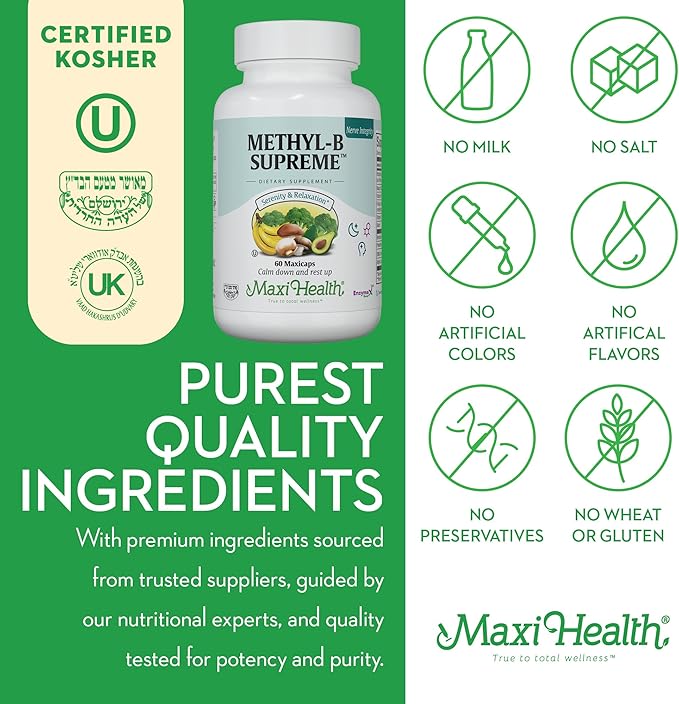 Stress B Complex Vitamins – Methyl-B Supreme with Methylated B12 B6 Folate &amp Biotin – Calm Energy &amp Relaxation Support – Kosher Vegan 60 Capsules