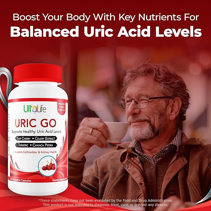#1 URIC GO Uric Acid Cleanse Support Supplement for G.O.U.T - Natural Kidney Cleanse Detox Formula Chanca Piedra Celery Seed Tart Cherry Cranberry Pomegranate Turmeric Vegan Non-GMO 60 Capsules