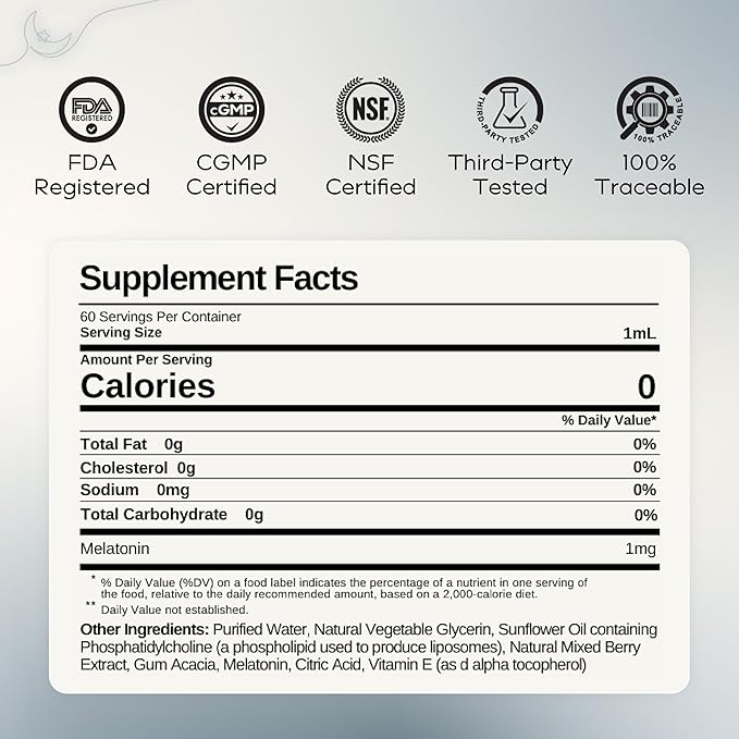 Sleep Liposomal Supplement with Low-Dose Liquid Melatonin Kids and Adults - Relaxation Aid Deep Restorative Sleep Support - Vegan and Clean - Advanced Absorption - Berry Flavor - 60 Pump Servings