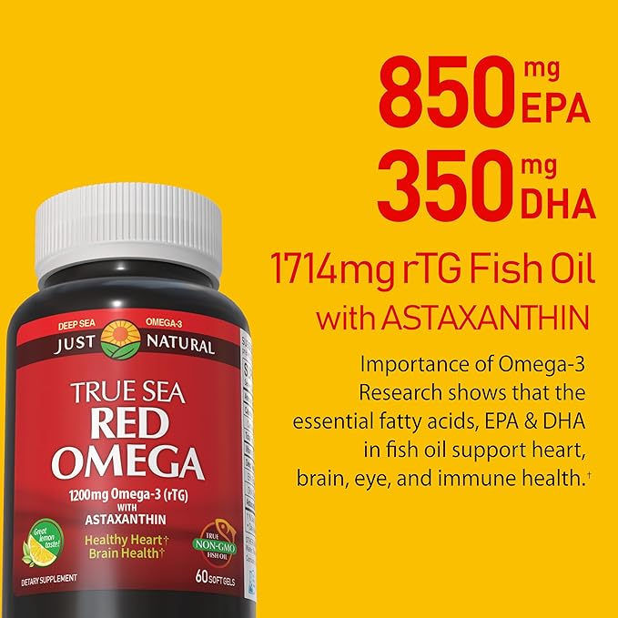 NANOWELL Red Omega-3 with Astaxanthin DHA &amp EPA - Immune Support Fish Oil - 60 Softgels X 4 Bottles (240 Count)