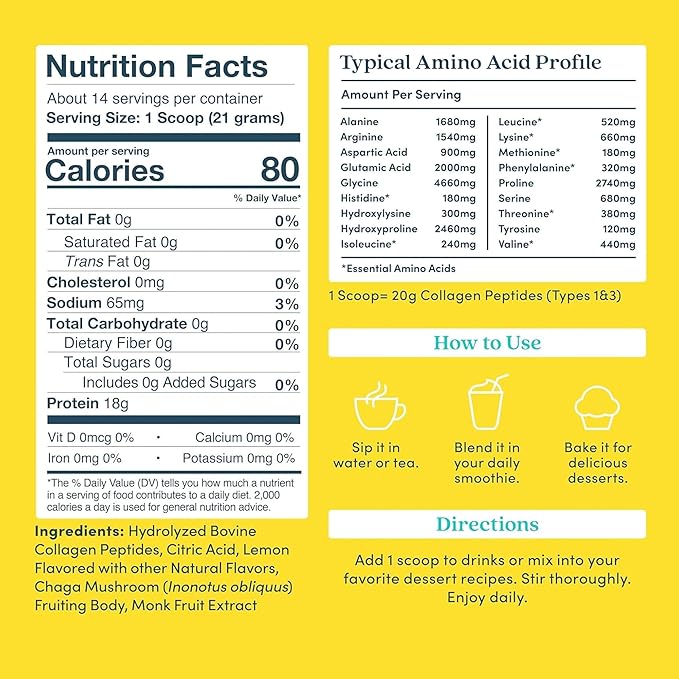 Further Food Lemon Collagen Peptides Powder - 100% Grass-Fed Hydrolyzed Type 1 &amp 3 20g of Collagen per Serving Supports Skin Hair Nails &amp Joints 10.5 Oz