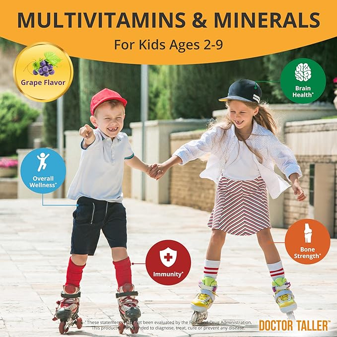 NuBest Doctor Taller Kids with Multivitamins Multimineral Calcium Chewable Tablets Calcium Supplement for Kids Ages 2 to 9 - Grape Flavor - Helps Kids Healthy - 12 Pack