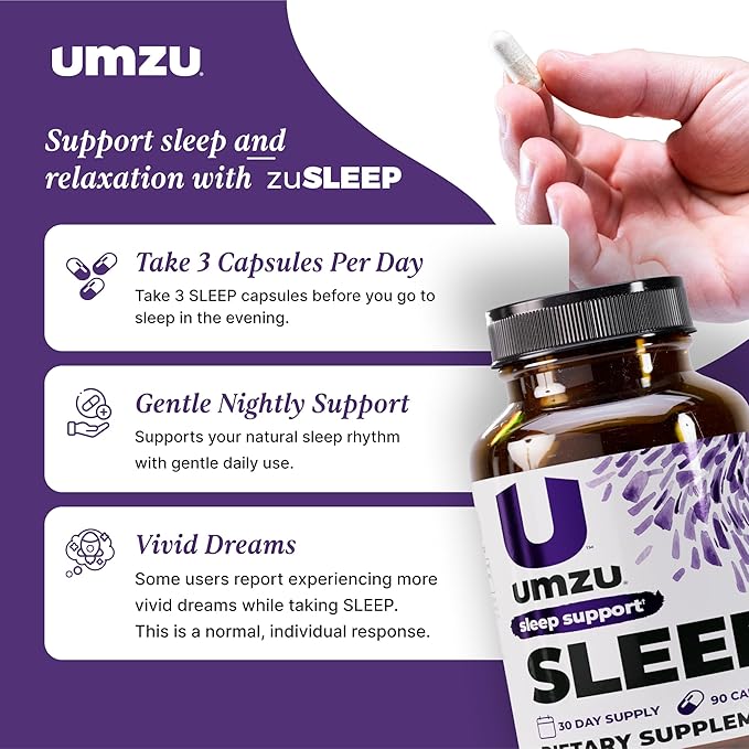 UMZU Sleep Magnesium Glycinate Supplement (30 Day Supply) – with GABA L-Theanine Zinc &amp Herbal Extracts – Magnesium Glycinate for Sleep Relaxation Calm Mood &amp L-Theanine Nightly Wellness Supp
