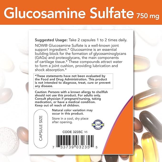 NOW Foods GLUCOSAMINE SULFATE 750 mg 120 Caps (Pack of 2)