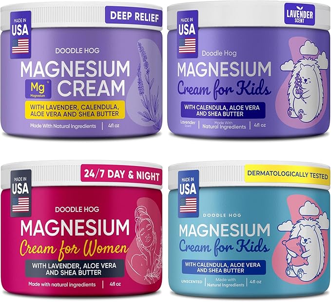 DOODLE HOG Family Magnesium Cream Bundle - Lavender &amp Unscented Lotion with Calendula Aloe Vera Shea Butter- Topical Magnesium Cream for Sleep - USA Made