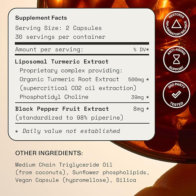 Synchro Gold Medical-Grade Liposomal Turmeric | 60ct Capsules | Whole-Plant Extract Nano-Encapsulation Delivery | Curcumin Black Pepper Piperine Supplement