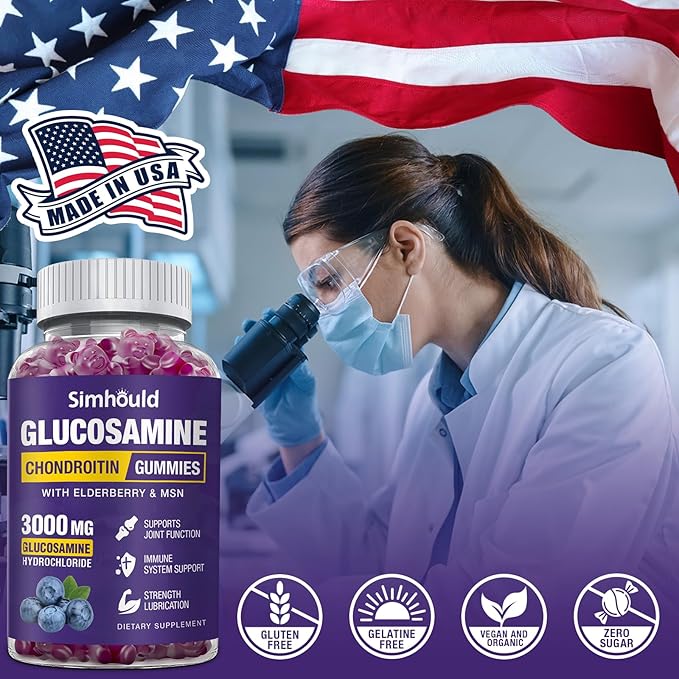 2 Packs Glucosamine Chondroitin Gummies - 3000MG Extra Strength Joint Support Supplement with MSM &amp Elderberry Flexibility Antioxidant Immune Support Gummy for Adults Men &amp Women