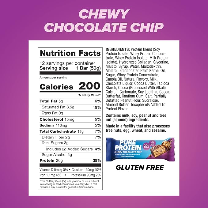 Pure Protein Galactic Brownie &amp Chocolate Chip Protein Bars Bundle - 12 Count Boxes | 20g High Protein Gluten Free Low Sugar Great Taste!
