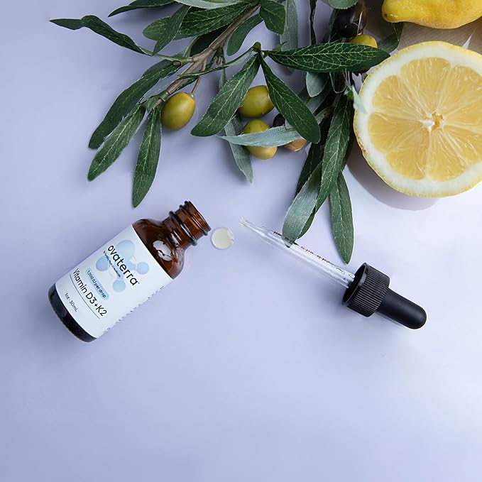 Ovaterra Vitamin D3 &amp K2 Liquid Drop Supplement 1000 IU Vitamin D3 (Cholecalciferol) with Natural Lemon Flavor That Supports Bone Immune &amp Wellness Health 600 Drops - 10 Month Supply