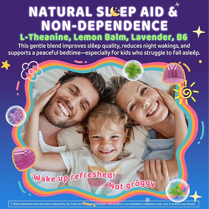 Kids Sleep Gummies NO Melatonin Sleep Aid Gummies w/ Magnesium Glycinate Magnesium Malate L-Theanine Lavender B6 Zinc D3K2 for Restful Sleep Relax Brain &amp Muscle Immune Support Non-GMO 1