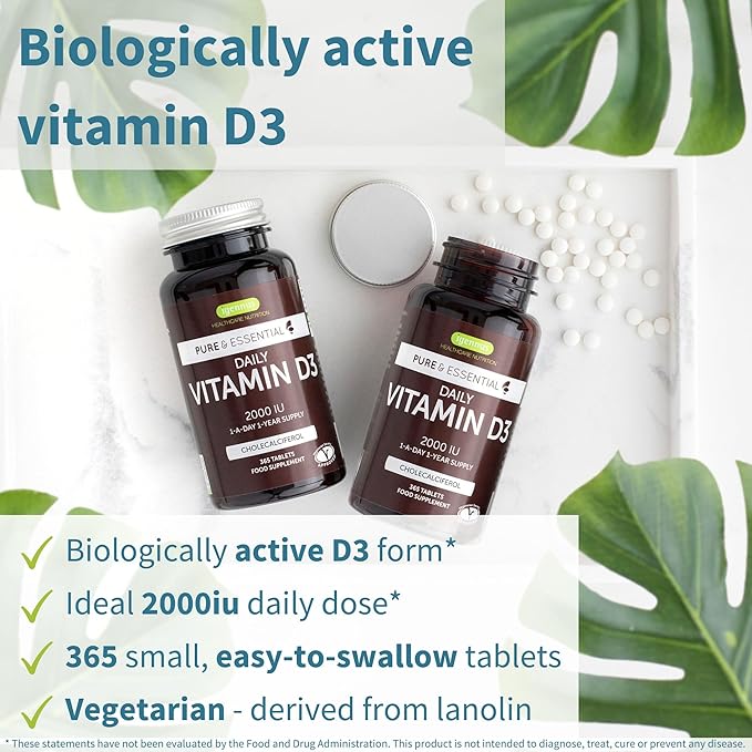 Daily Vitamin D3 + Super B12-Complex 5000mcg Vegetarian Bundle 365 2000iu Vitamin D3 Tablets + High Strength B12 Cherry Flavor Sublingual Spray by Igennus
