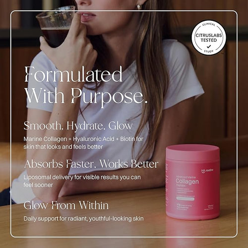 Advanced Marine Collagen Powder Plus Liposomal Vitamin C Hyaluronic Acid &amp Biotin Sugar-Free Type I Collagen Supplement for Skin Hair Nails Joint &amp Gut Health - 30 Servings Unflavored