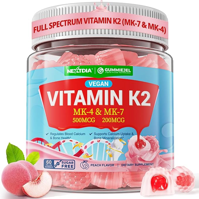 Vitamin K2 Gummies MK-7 200 mcg &amp MK-4 500 mcg for Women &amp Men Sugar Free Perfect 2-IN-1 Full Spectrum Vitamin K2 Supplement for Bone He❤rt Promotes Calcium Absorption Brain Teeth Immune