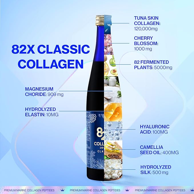 82X Classic Collagen - Marine Fish Tuna Collagen Peptides Liquid Drink for Skin Hair Nails from Japan with 82 Fermented Plants Vitamins Minerals &amp Supplements