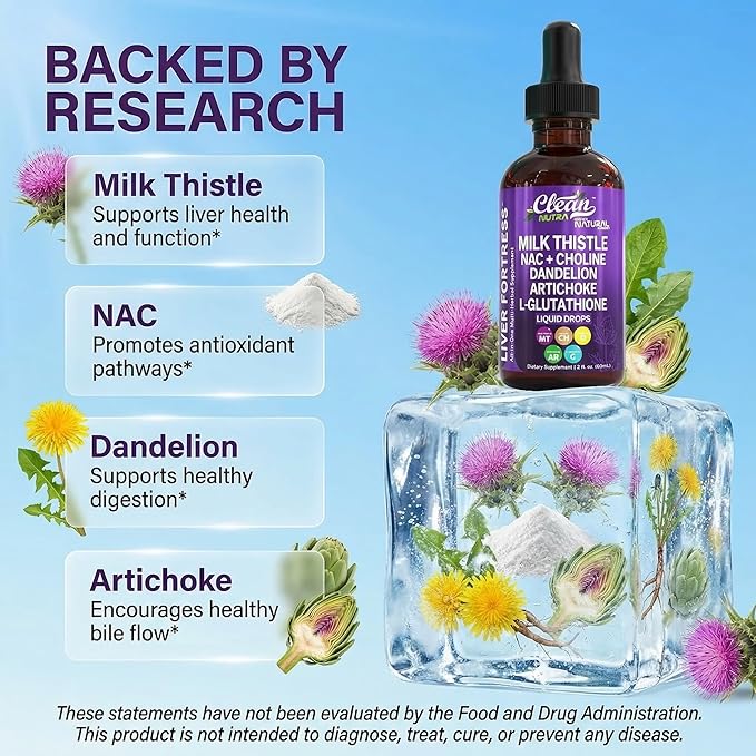 Clean Nutraceuticals Milk Thistle NAC Liver Cleanse Detox &amp Repair Supplement Liver Support Liquid Drops with Dandelion Extract Artichoke Chanca Piedra Choline L-Glutathione Burdock Schisand