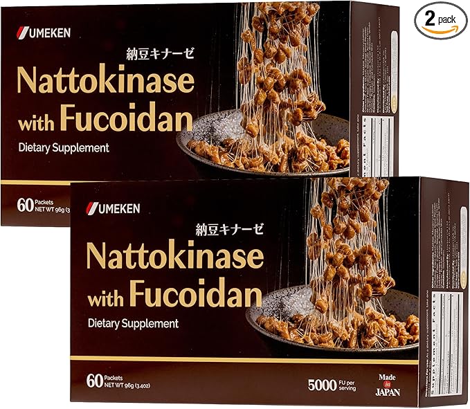 Umeken Nattokinase Plus Fucoidan Nattokinase Supplement 5000FU Natto Odor Free Easy to Take Okinawan Fucoidan Japanese Supplement 60 Counts Pack of 2