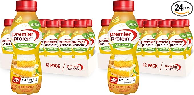Premier Protein ShakeLimited EditionLemon Bar30g Protein1g Sugar24 Vitamins &amp Minerals11.5 oz(Pack of 24)